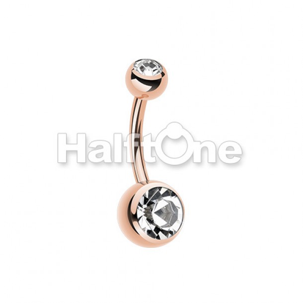 Rose Gold Double Gem Ball Steel Belly Button Ring Rose Gold Double Gem Ball Steel Belly Button Ring