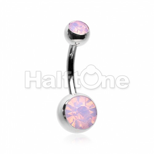 Opal Gem Double Stone Ball Steel Belly Button Ring
