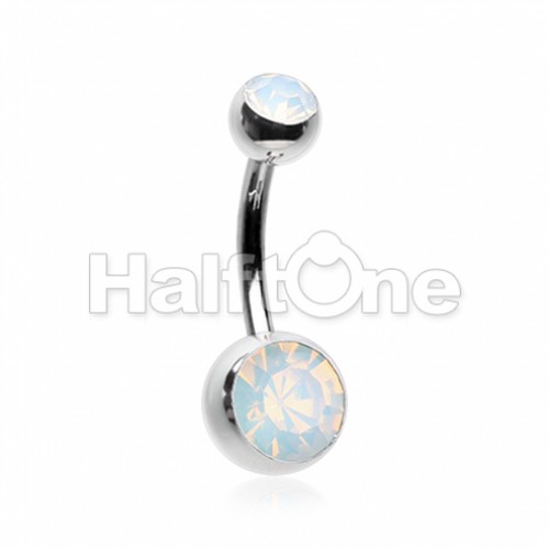 Opal Gem Double Stone Ball Steel Belly Button Ring