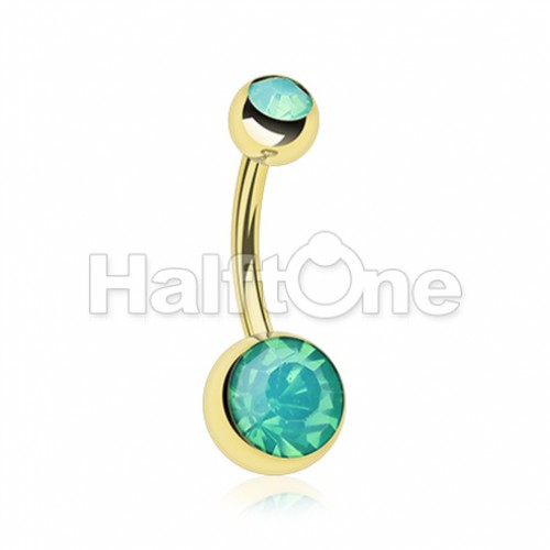 Golden Opal Gem Double Stone Ball Steel Belly Button Ring