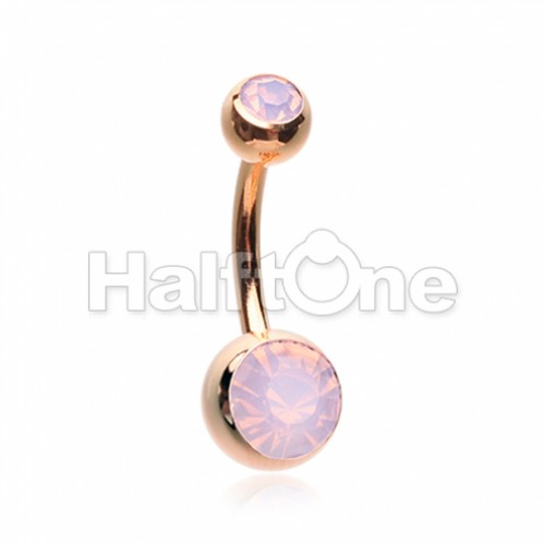 Rose Gold Opal Gem Double Stone Ball Steel Belly Button Ring