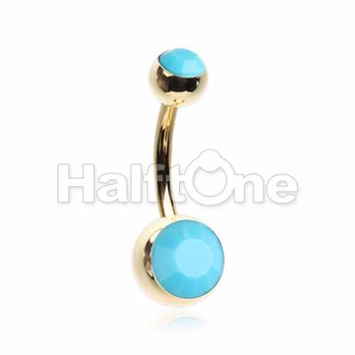 Golden Turquoise Double Ball Inlay Belly Button Ring