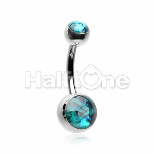 Abalone Shell Double Ball Inlay Belly Button Ring