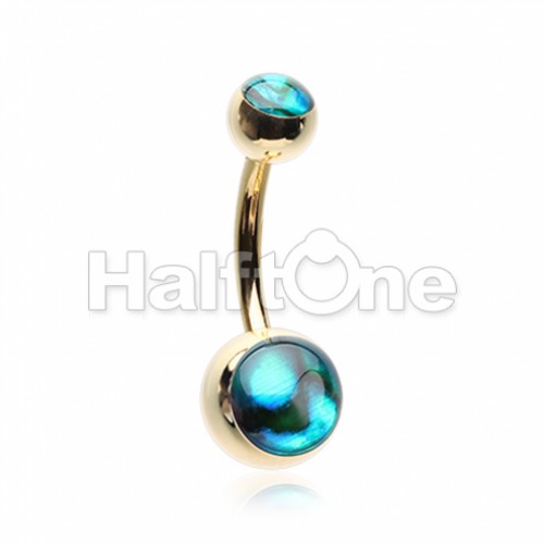 Golden Abalone Shell Double Ball Inlay Belly Button Ring