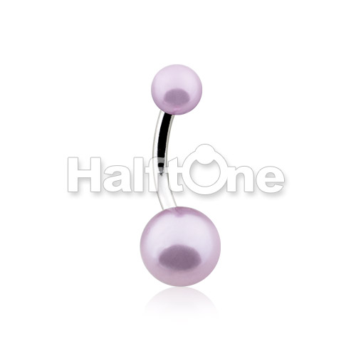 Double Luster Pearl Ball Steel Belly Button Ring