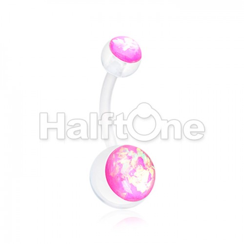 Glitter Opal Bio Flexible Shaft Acrylic Ball Belly Button Ring
