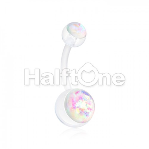 Glitter Opal Bio Flexible Shaft Acrylic Ball Belly Button Ring