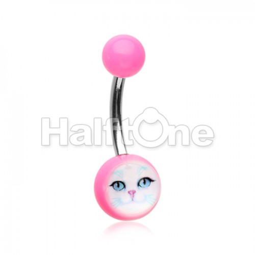 Kitty Cat Face Acrylic Logo Belly Button Ring