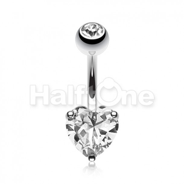 Classic Cubic Zirconia Heart Prong Sparkle Belly Button Ring Classic Cubic Zirconia Heart Prong Sparkle Belly Button Ring