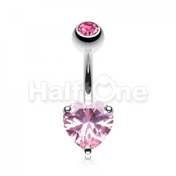 Classic Cubic Zirconia Heart Prong Sparkle Belly Button Ring Classic Cubic Zirconia Heart Prong Sparkle Belly Button Ring