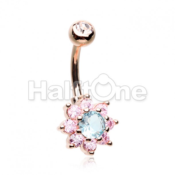 Rose Gold Luxuriant Spring Flower Cubic Zirconia Belly Button Ring Rose Gold Luxuriant Spring Flower Cubic Zirconia Belly Button Ring