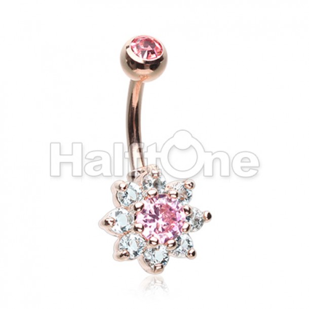 Rose Gold Luxuriant Spring Flower Cubic Zirconia Belly Button Ring Rose Gold Luxuriant Spring Flower Cubic Zirconia Belly Button Ring
