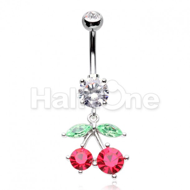 Cherry Drop Cubic Zirconia Belly Button Ring