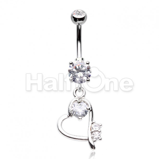 Tilted Heart Drop Cubic Zirconia Belly Button Ring