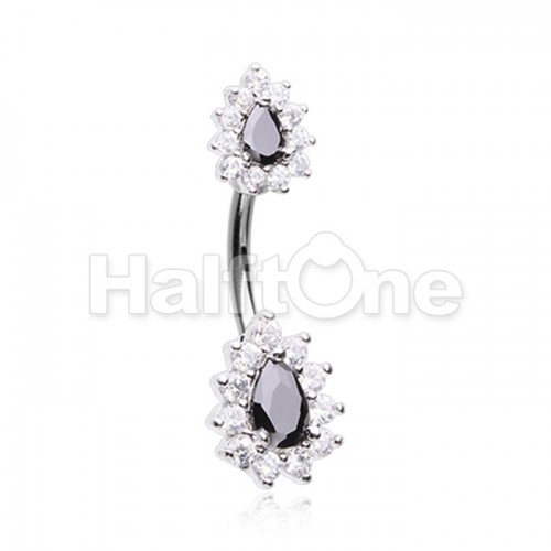 Double Icon Teardop Cubic Zirconia Belly Button Ring