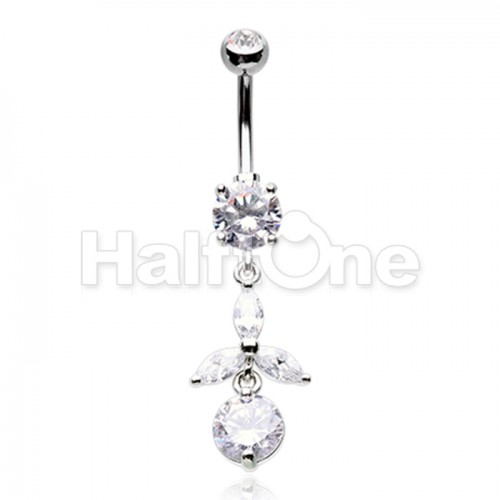 Dainty Leaf Drop Cubic Zirconia Belly Button Ring