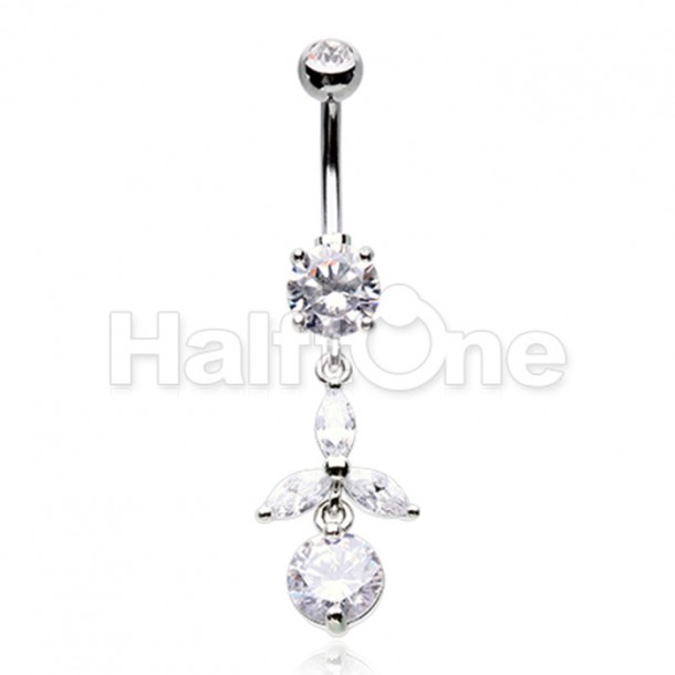 Dainty Leaf Drop Cubic Zirconia Belly Button Ring