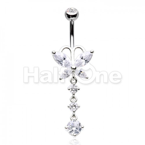 Butterfly Dangle Drop Cubic Zirconia Belly Button Ring