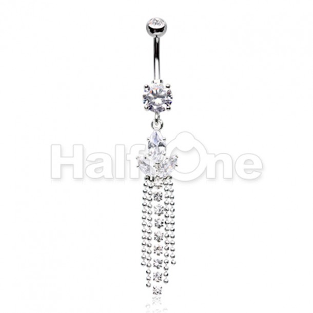 Leaf Chain Drop Cubic Zirconia Belly Button Ring