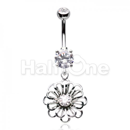 Flower Dangle Cubic Zirconia Belly Button Ring