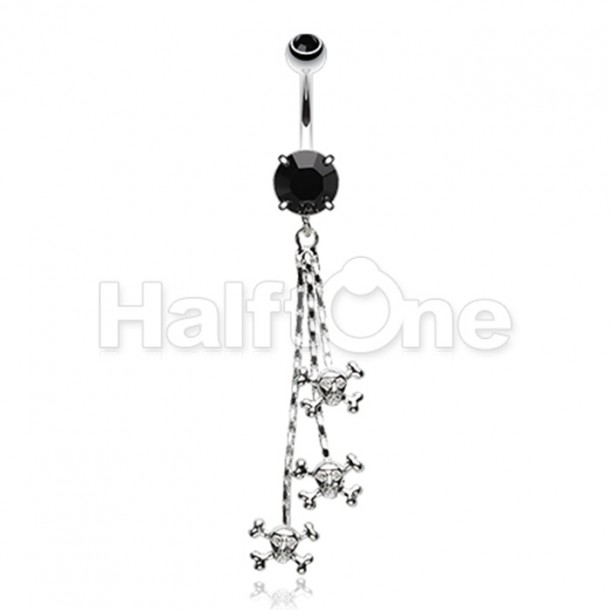 Triple Skull & Crossbones Dangle Belly Button Ring Triple Skull & Crossbones Dangle Belly Button Ring