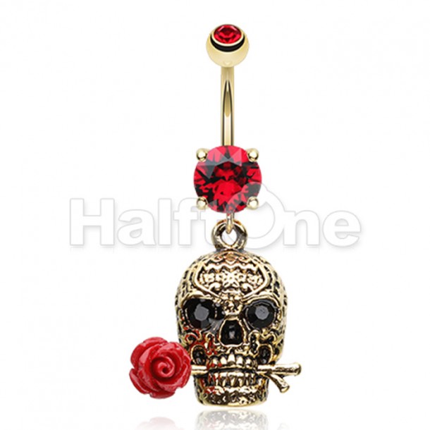 Golden Skull Rose Death Beauty Belly Button Ring Golden Skull Rose Death Beauty Belly Button Ring
