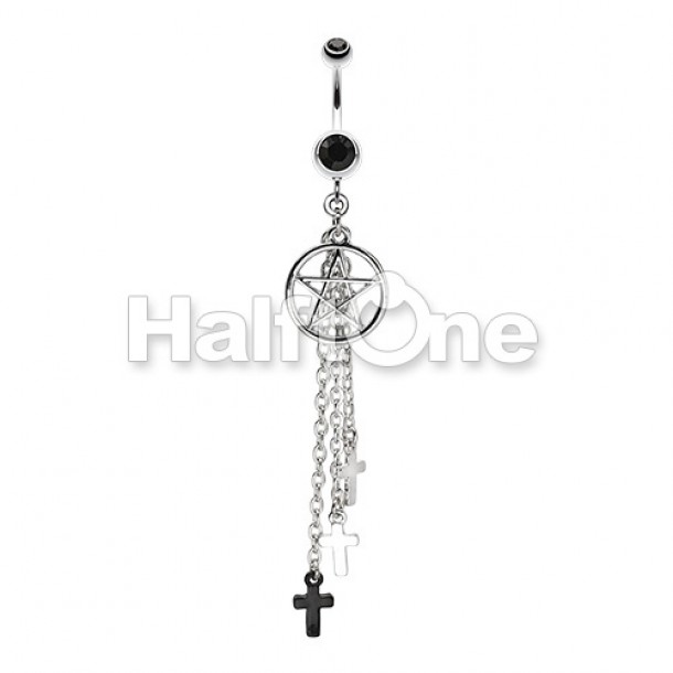 Pentagram Triple Cross Charm Dangle Belly Button Ring
