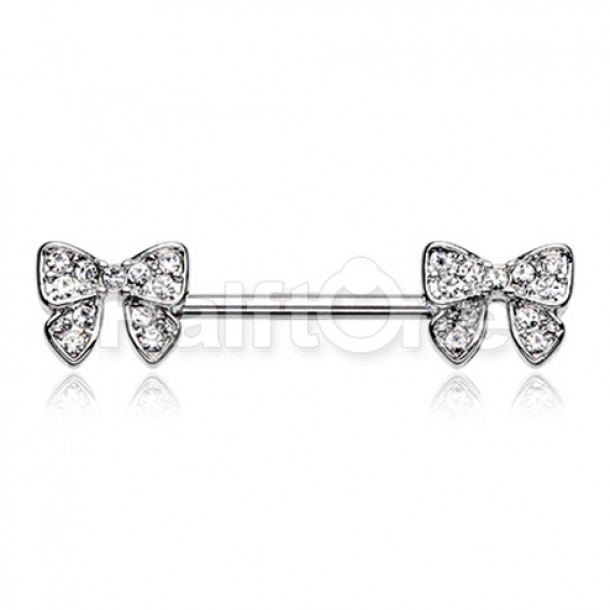 Dainty Bow-Tie Sparkle Nipple Barbell Ring