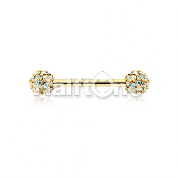 Golden Pave Diamond Full Dome Cluster Nipple Barbell Ring