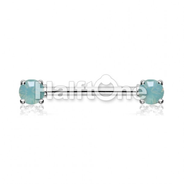 Double Prong Opal Gem Nipple Barbell Ring