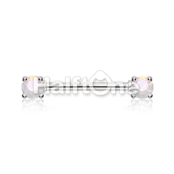 Double Prong Opal Gem Nipple Barbell Ring