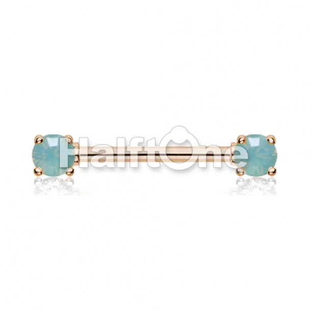 Rose Gold Double Prong White Opal Gem Nipple Barbell Ring