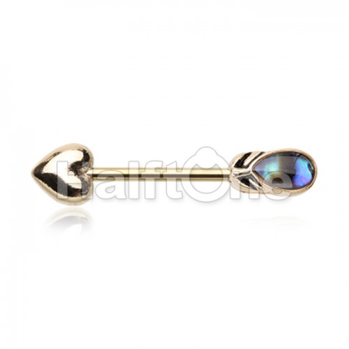 Golden  Abalone Peacock Feather Nipple Barbell Ring