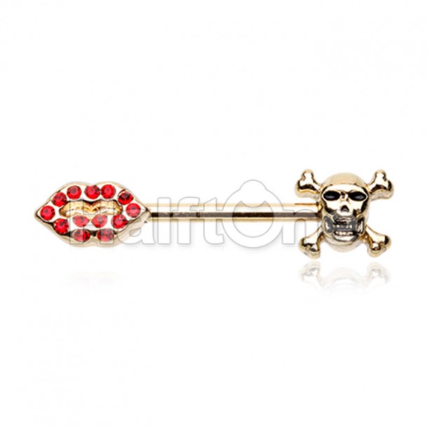 Golden Kiss of Death Nipple Barbell Ring