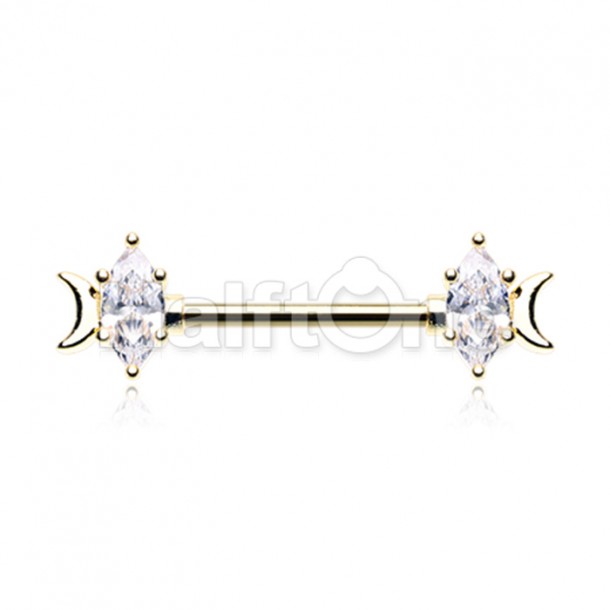 Golden To the Moon and Back Gem Nipple Barbell Ring
