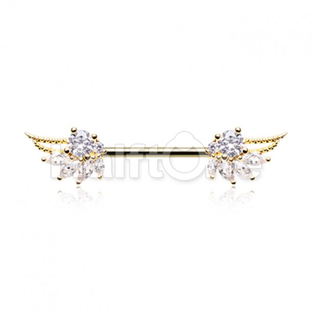 Golden Angelic Wings Gem Nipple Barbell Ring