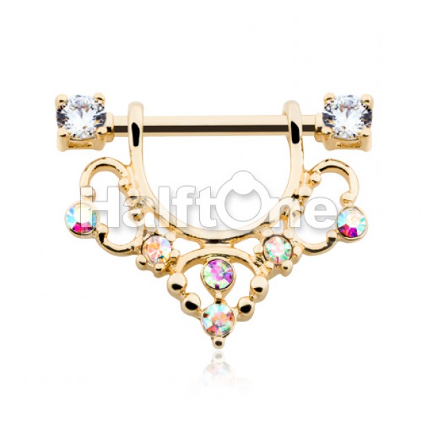 Golden Elegant Sparkle Filigree Dangle Nipple Shield Ring
