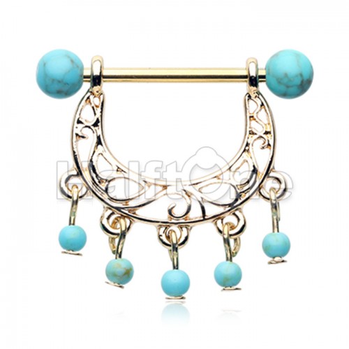 Golden Turquoise Chandelier Dangle Nipple Ring