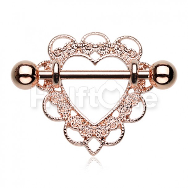 Rose Gold Heart Filigree Nipple Shield Ring