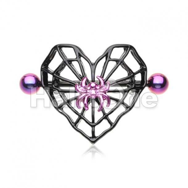 Black Spiderweb Heart Nipple Shield Ring