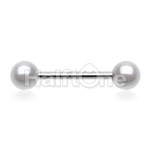 Double Luster Pearl Ball Steel Nipple Barbell Ring