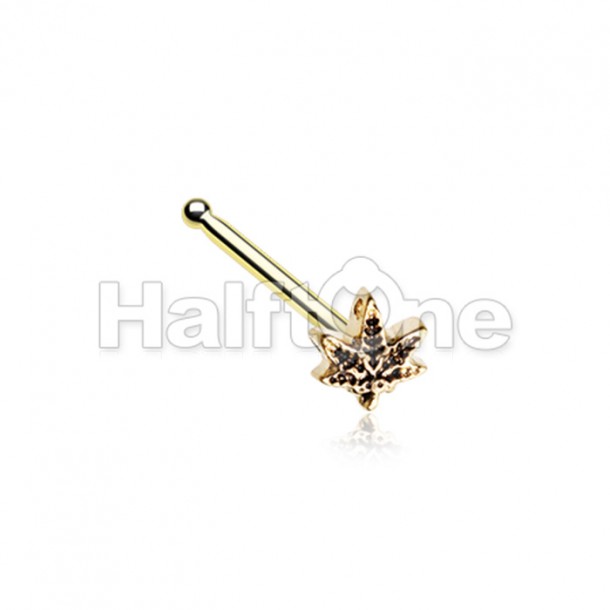 Golden Yes we Cannabis Pot Leaf Nose Stud Ring