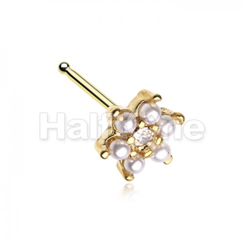 Golden Alluring Vintage Pearl Flower Nose Stud Ring