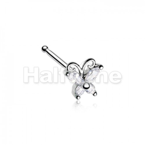 Cubic Butterfly Prong Set Gem Nose Stud Ring