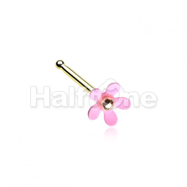 Golden Pink Summer Flower Nose Stud Ring