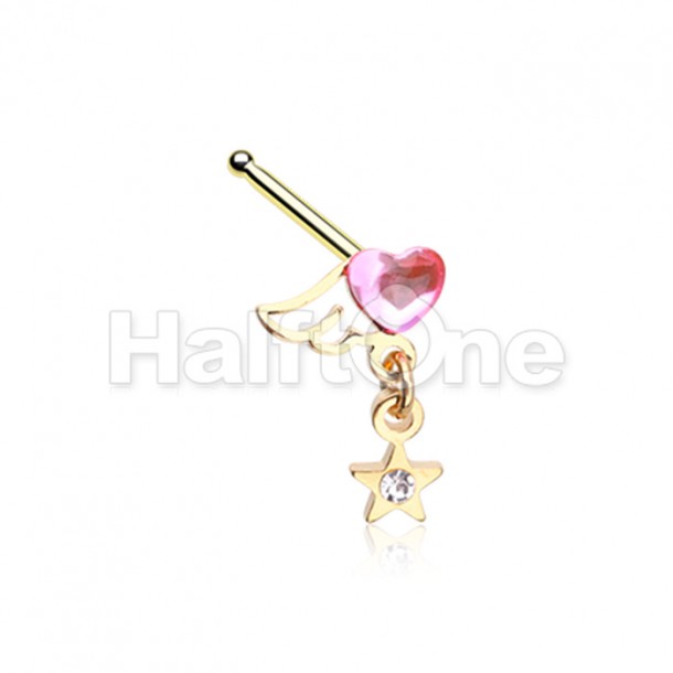Golden Winged Heart Star Nose Stud Ring