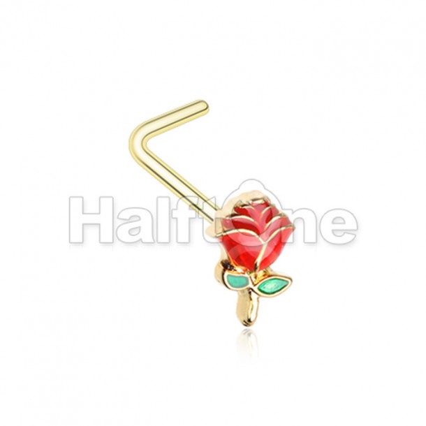 Golden Enchanted Rose L-Shape Nose Ring