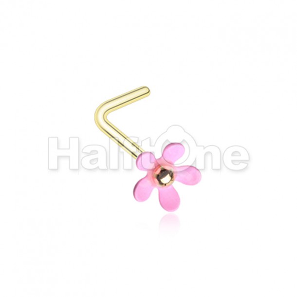Golden Pink Summer Flower L-Shaped Nose Ring