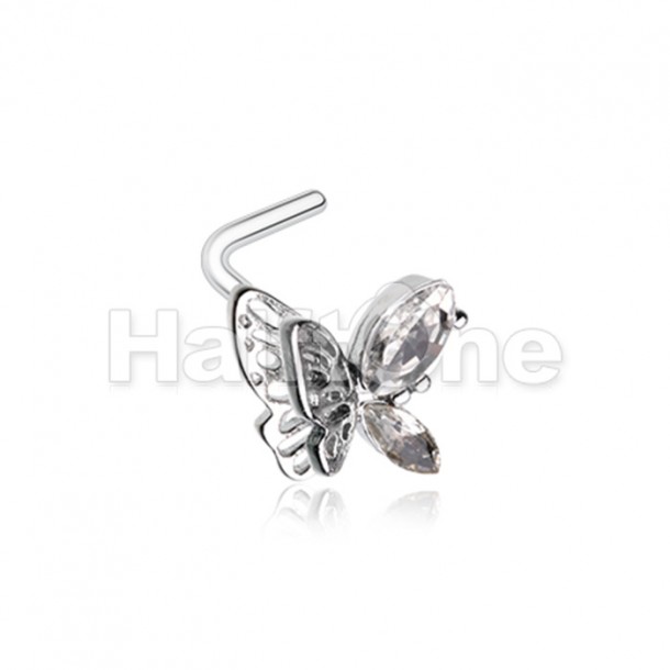 Sparkle flutter butterfly l shaped nose ring