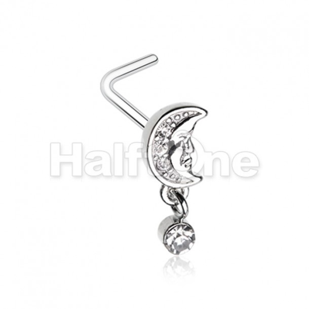 Crescent Moon Face Dangle L-Shaped Nose Ring